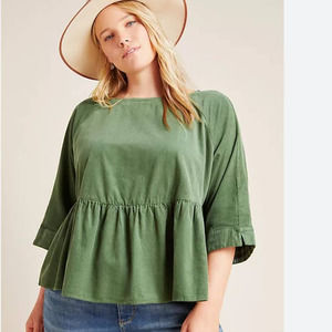 Anthropology Maeve Top Women Large Green Maria Babydoll Button Back